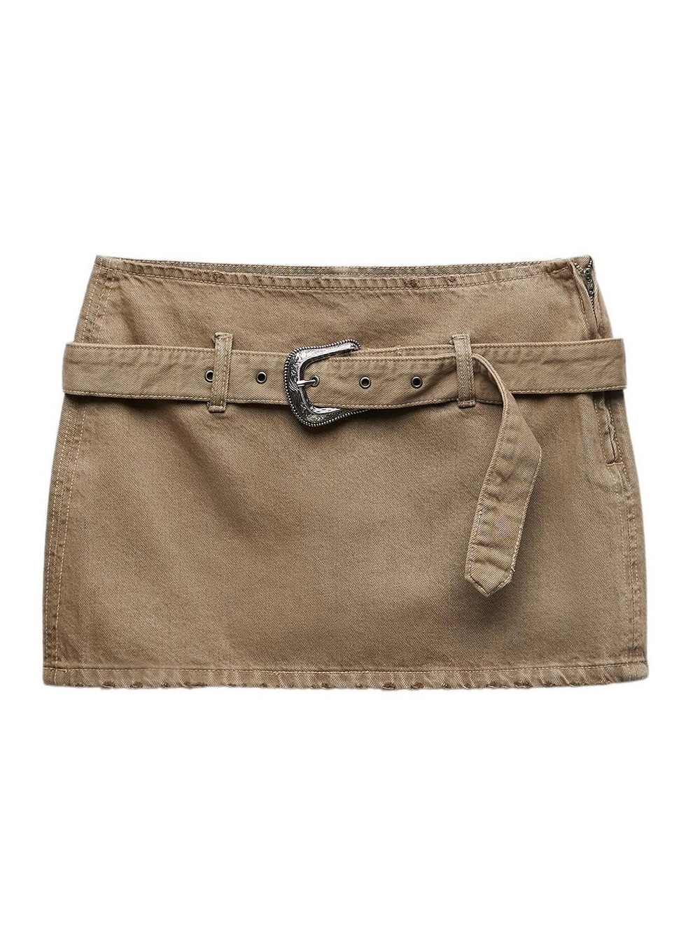 Zara Khaki Mini Skirt with Silver Western Buckle